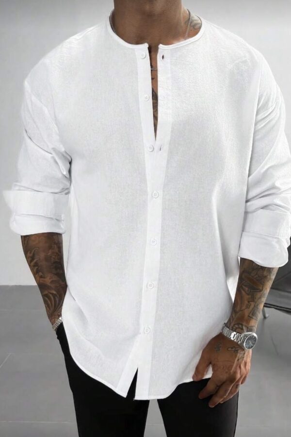 Πουκάμισο λινό μαο λευκό