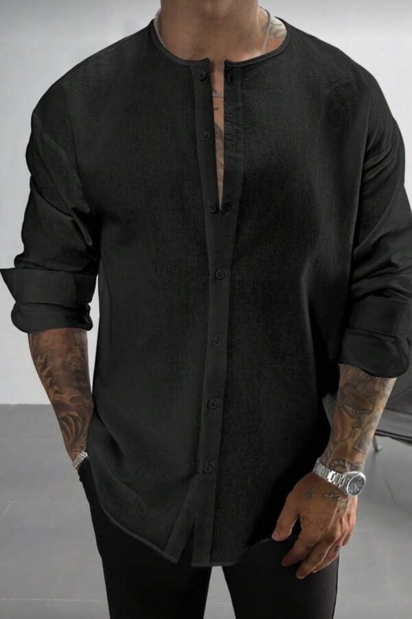 Πουκάμισο λινό μαο μαύρο